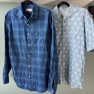 Faherty Men's Blue Plaid and Light Blue Patterned Shirts